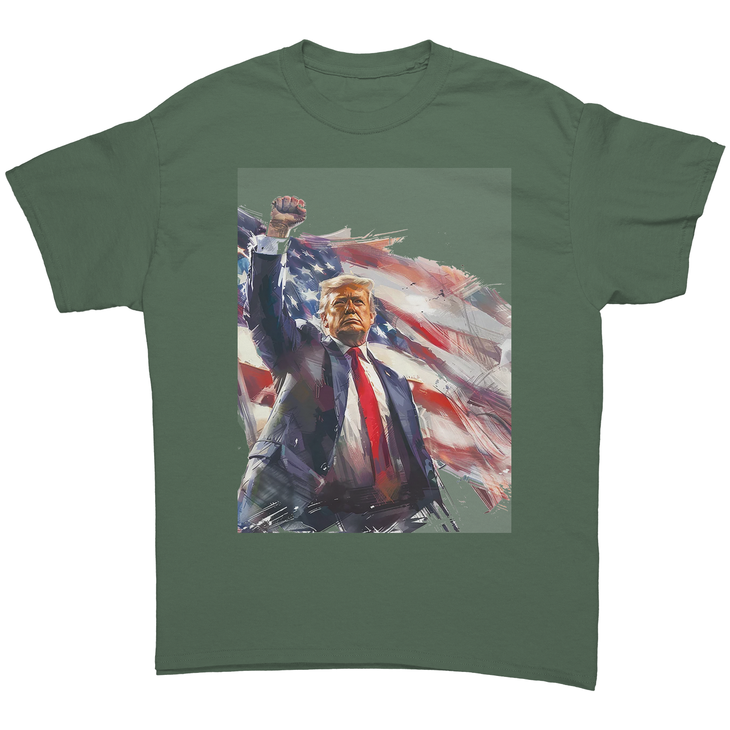 Trump_Raising_Fist_on_Flag_Military_Green_Front_Mockup.png