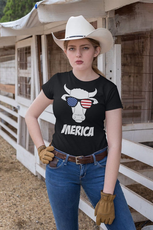 Merica Cow With American Flag Sunglasses