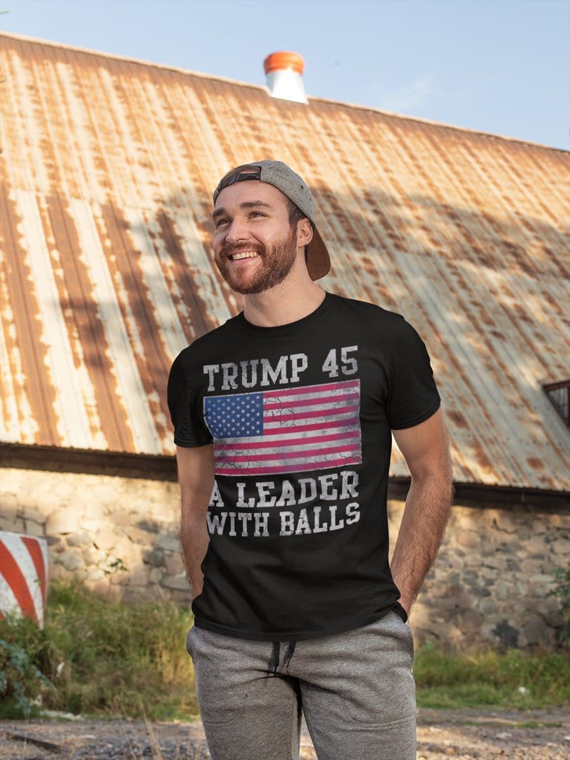 Trump 45 A Leader With Balls With American Flag