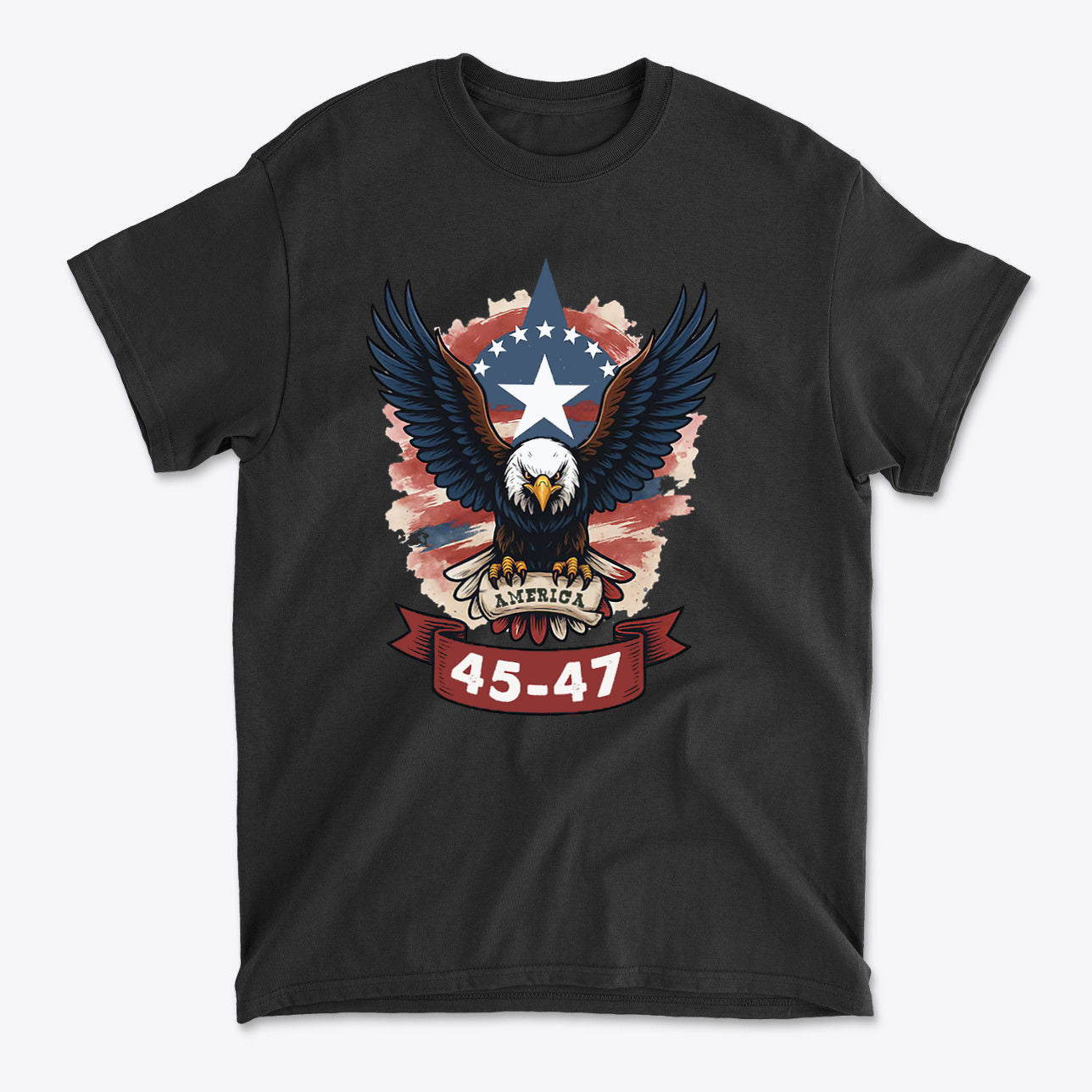 Eagle America 45 47 Iconic Style graphic tee featuring an eagle and patriotic design