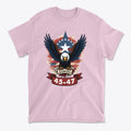 Eagle America 45 47 Iconic Style graphic t-shirt featuring an eagle and patriotic design.