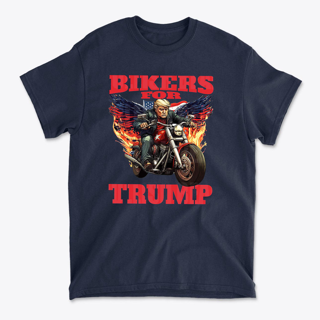 Bikers For Trump Graphic Design featuring a biker on a motorcycle with patriotic elements and bold graphics.