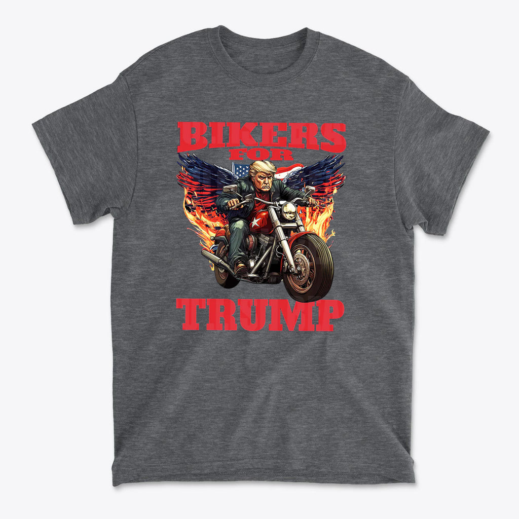 Bikers For Trump Graphic Design featuring a biker on a motorcycle with wings and flames.