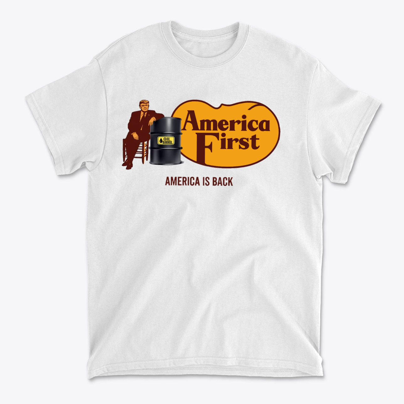 Cracker Barrel America First Print t-shirt featuring America First slogan and patriotic design.
