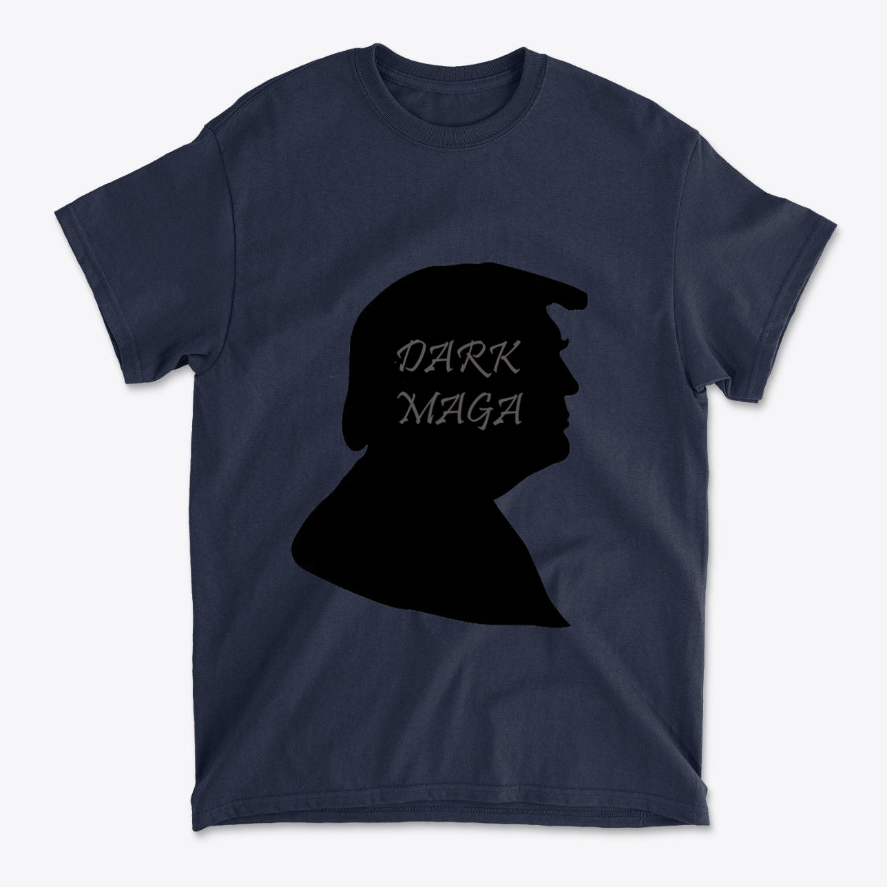 Dark MAGA Trump Silhouette Tee featuring a silhouette design on a dark navy t-shirt.