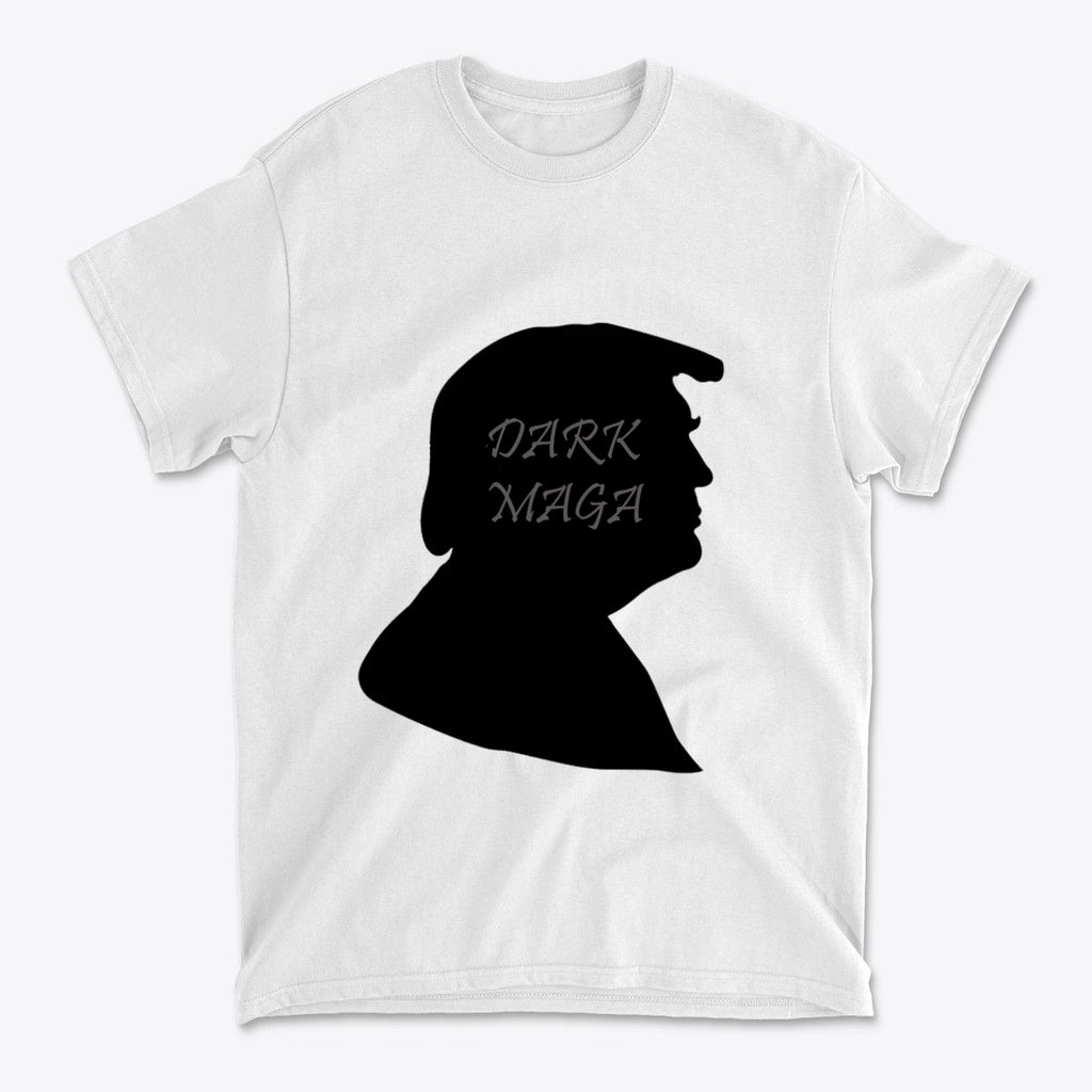 Dark MAGA Trump Silhouette Tee featuring a silhouetted profile on a white T-shirt.