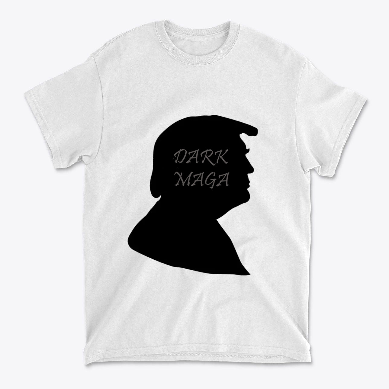 Dark MAGA Trump Silhouette Tee featuring a silhouetted profile on a white T-shirt.