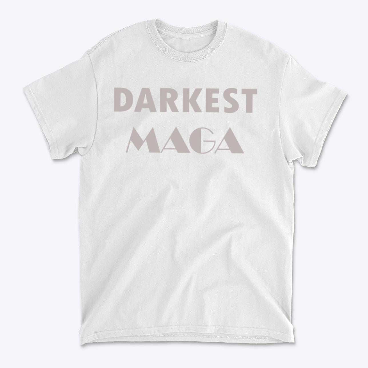 Darkest MAGA Graphic Design Tee in a minimalist white design, showcasing bold lettering.