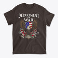 Department Of War Graphic Design t-shirt featuring an eagle and patriotic emblem, established 2025.