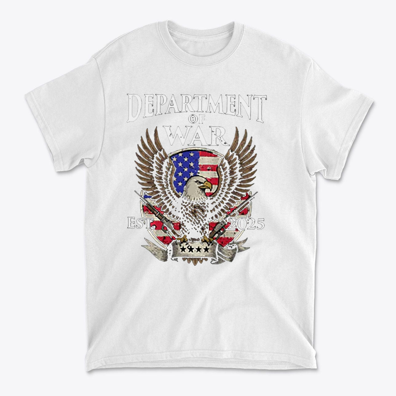 Department Of War Graphic Design t-shirt featuring eagle and American flag design.