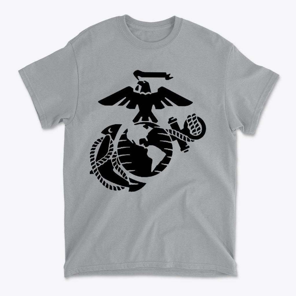 USMC Eagle Globe Graphic Design on a gray premium t-shirt showcasing patriotic symbols.