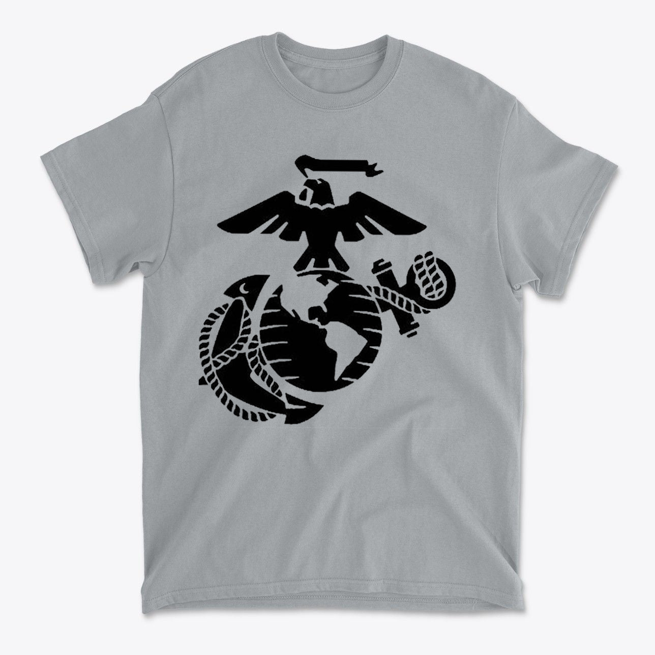 USMC Eagle Globe Graphic Design on a gray premium t-shirt showcasing patriotic symbols.