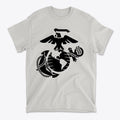 USMC Eagle Globe Graphic Design on a premium gray t-shirt, showcasing a patriotic military theme.