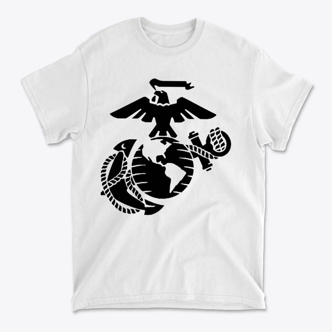 USMC Eagle Globe Graphic Design on a white premium patriotic t-shirt