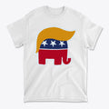 GOP Symbol with Hair Vintage Shirt featuring Republican elephant design with blonde hair and patriotic colors.