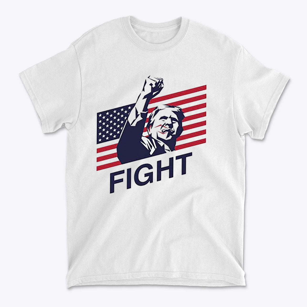 Fight Bold American Pride Graphic t-shirt featuring patriotic design with American flag and raised fist.