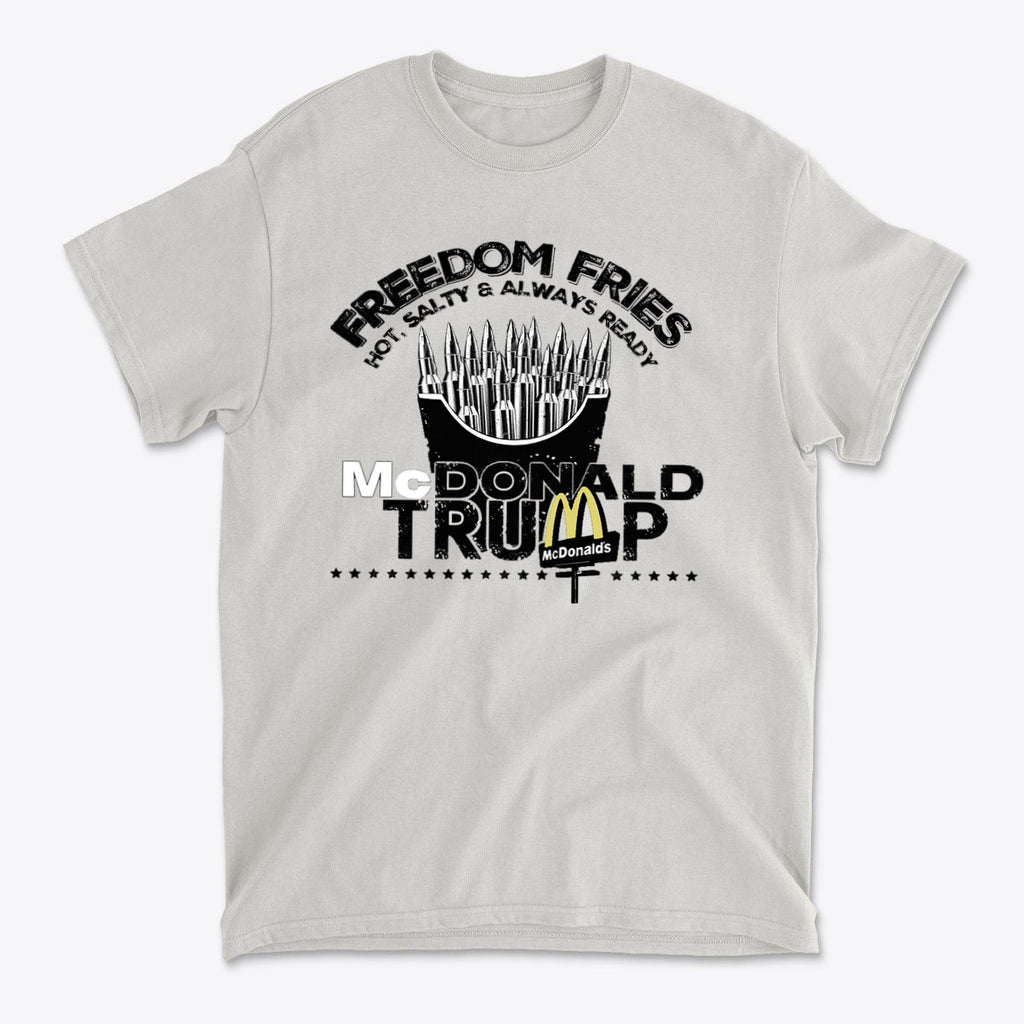 Freedom Fries Custom Art Graphic t-shirt featuring bold text and graphic elements related to patriotism.