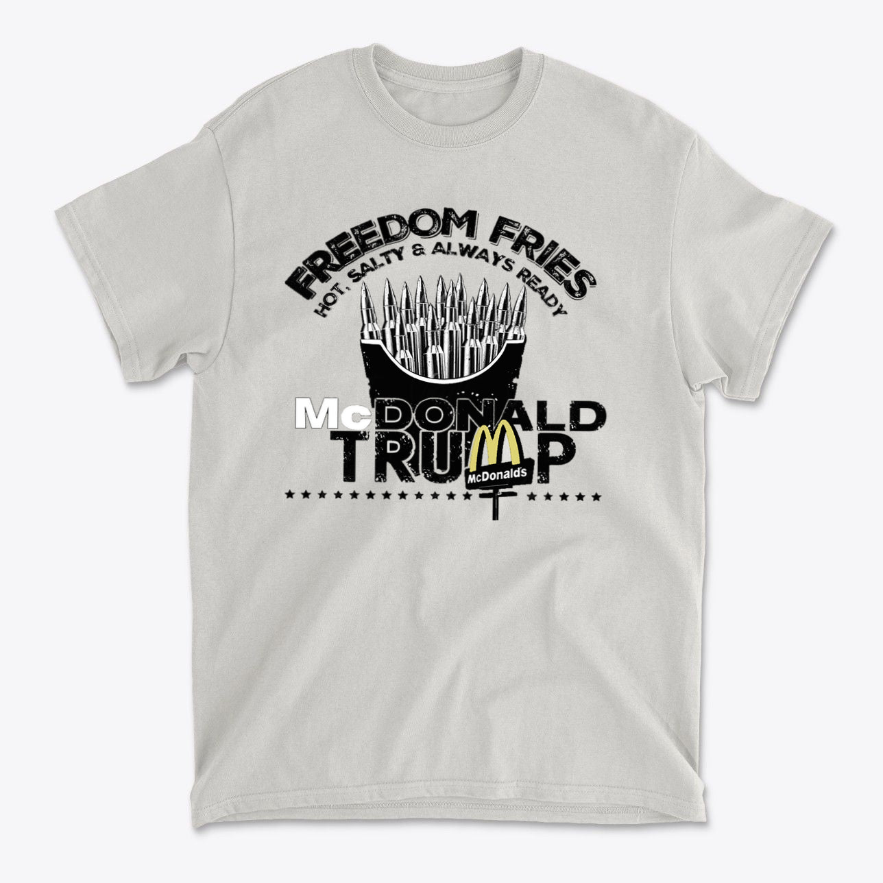 Freedom Fries Custom Art Graphic t-shirt featuring bold text and graphic elements related to patriotism.