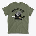 Freedom Fries Custom Art Graphic t-shirt featuring bold graphics and a patriotic theme on an olive green background.