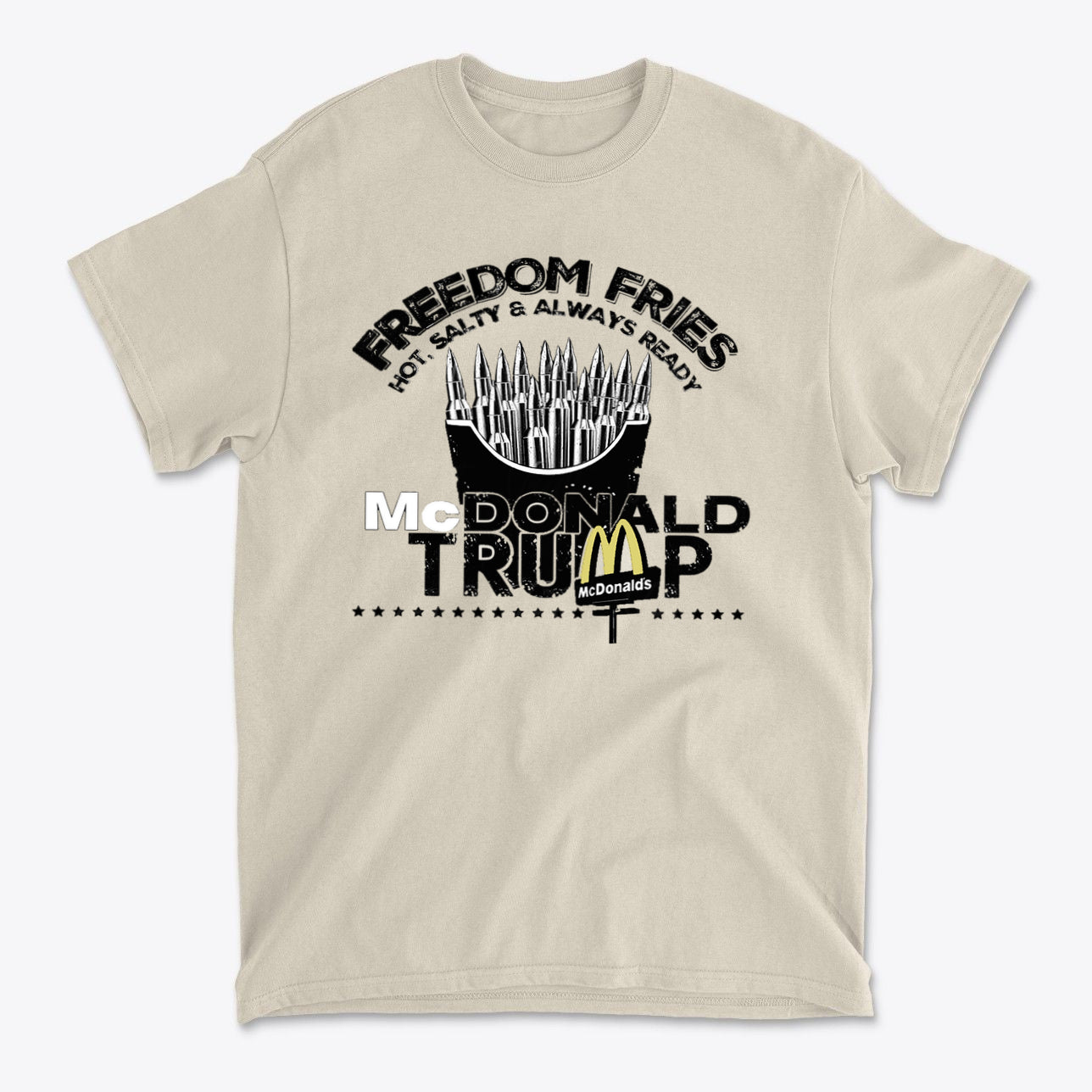 Freedom Fries Custom Art Graphic t-shirt featuring bold text and a playful design.