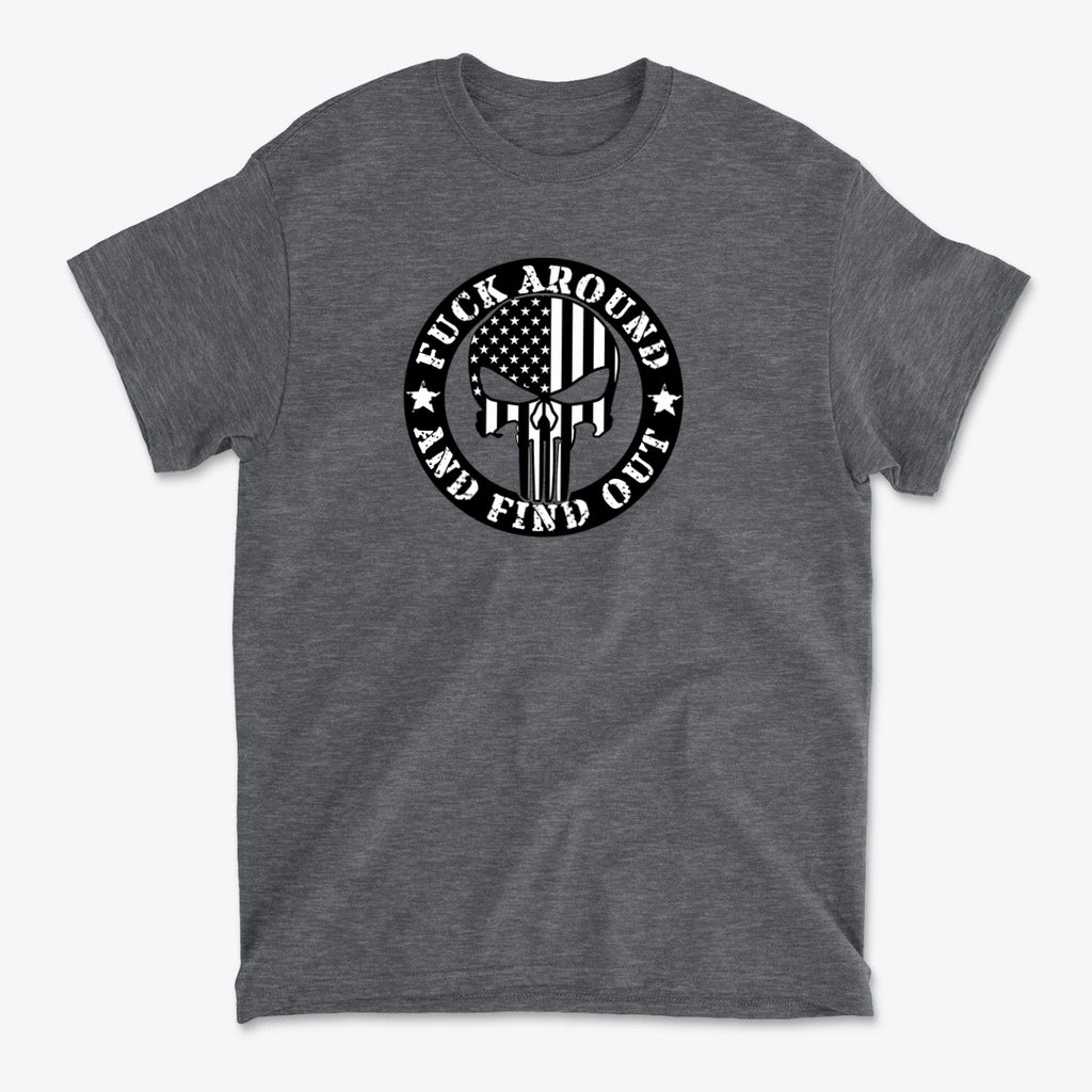 Fuck Around Find Out Graphic Tee featuring bold design with American flag elements.
