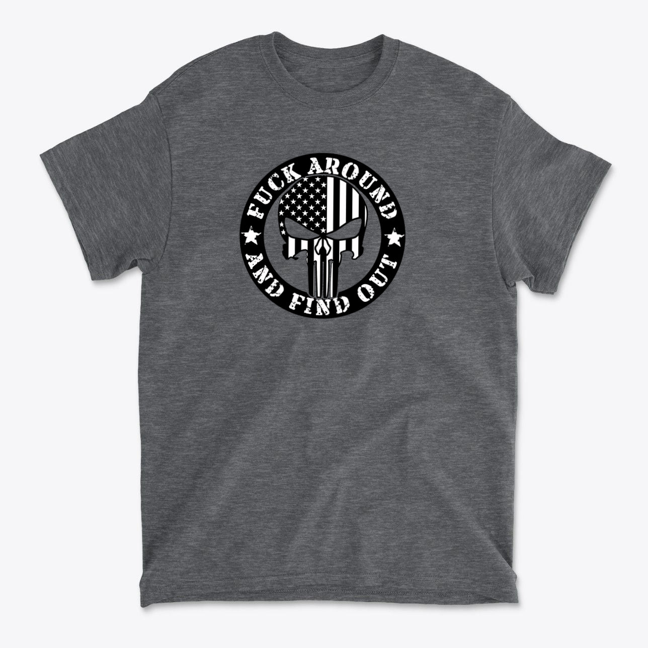 Fuck Around Find Out Graphic Tee featuring bold design with American flag elements.