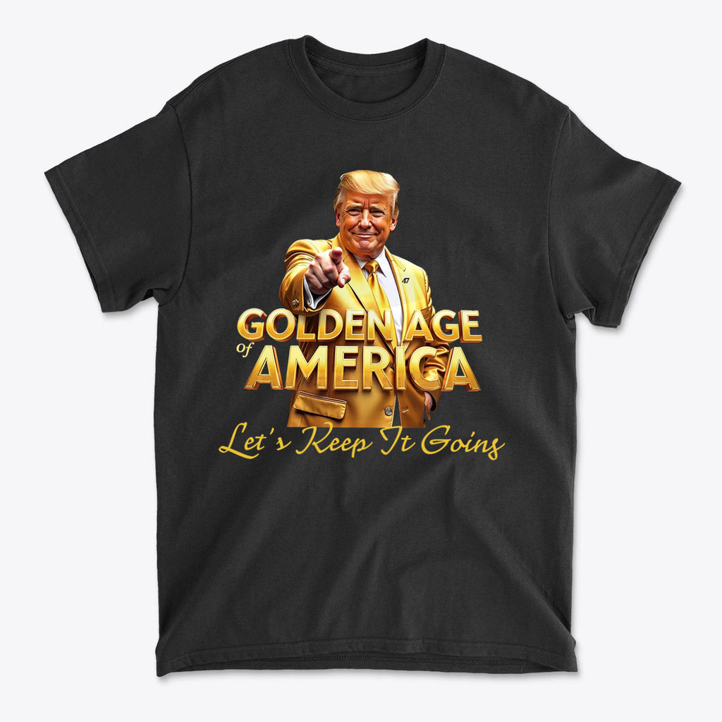 Golden Age Of America Let's Keep It Going t-shirt featuring a bold graphic design and vibrant colors.