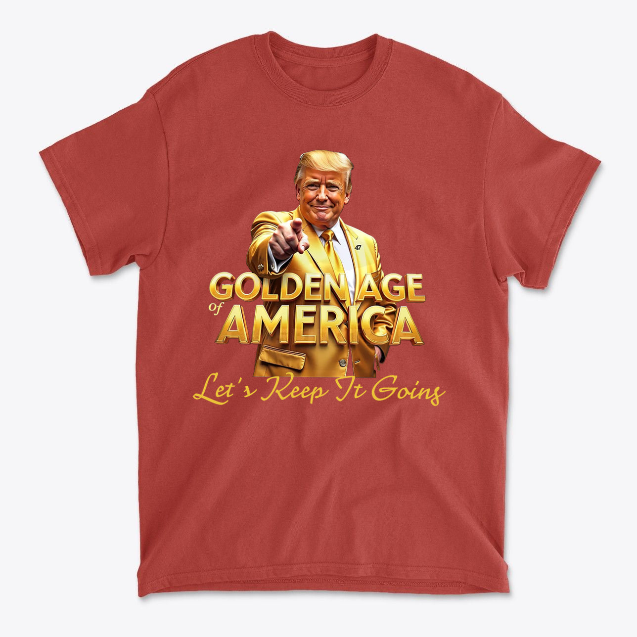 Golden Age Of America Let's Keep It Going t-shirt featuring a bold graphic design and vibrant colors.