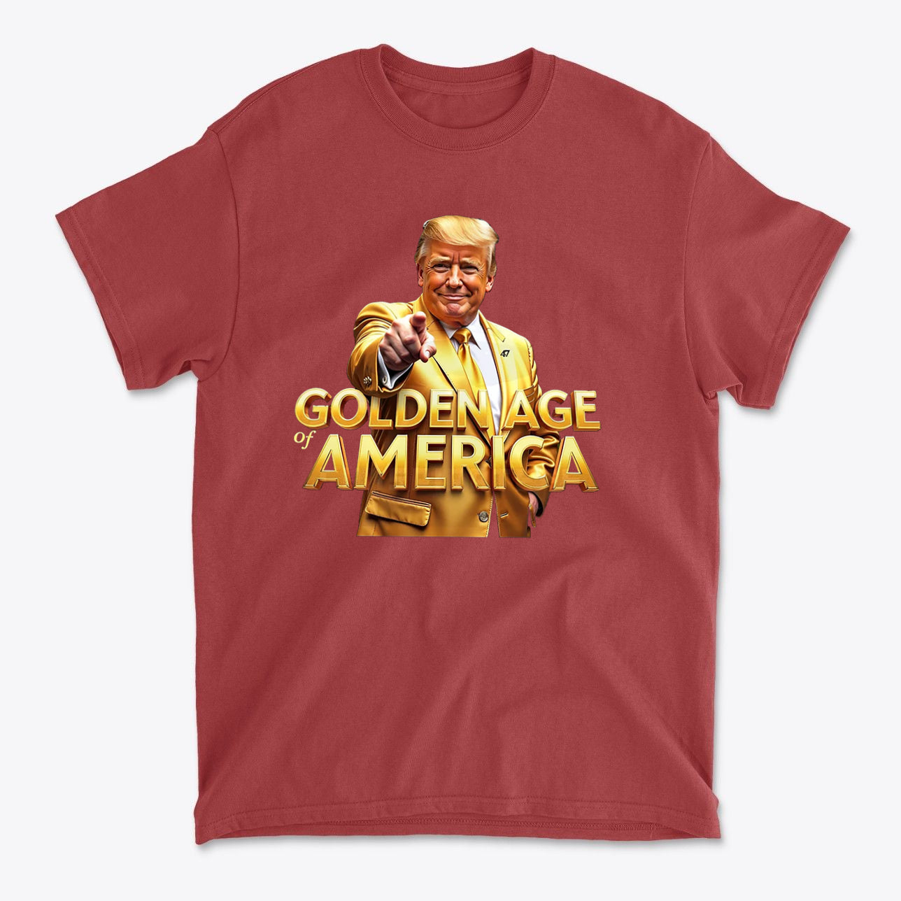 Golden Age Of America Apparel Art t-shirt featuring a smiling man in a suit pointing, promoting patriotism.