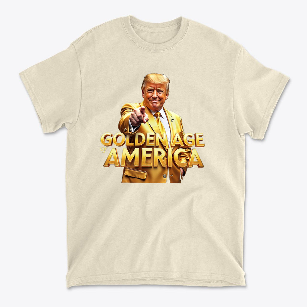 Golden Age Of America Apparel Art t-shirt featuring vibrant graphic design and patriotic message.