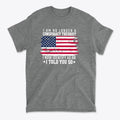 I Am No Longer A Conspiracy Theorist graphic t-shirt with American flag design and bold text.