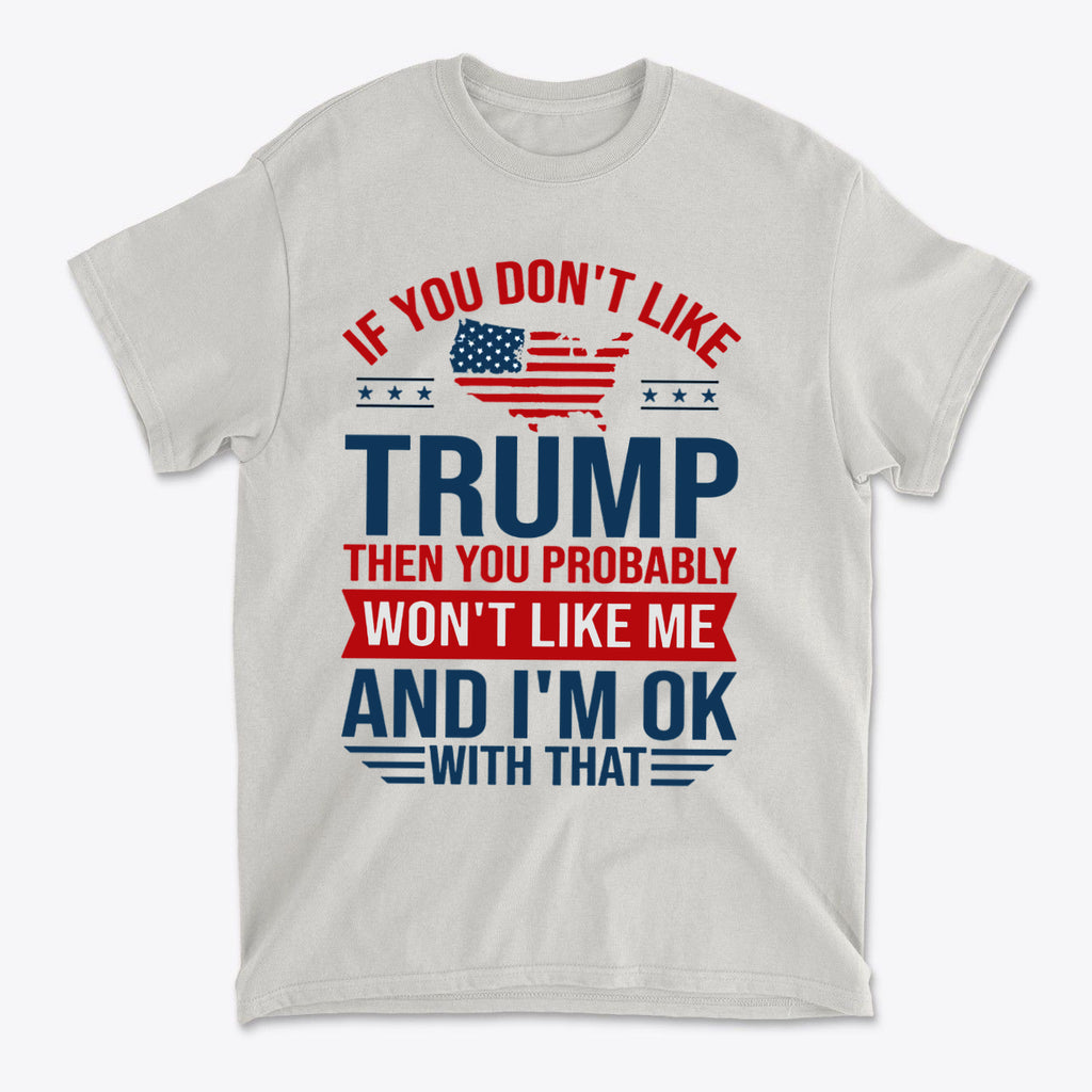 Trump Supporter USA Flag Graphic Tee featuring bold text and patriotic design.