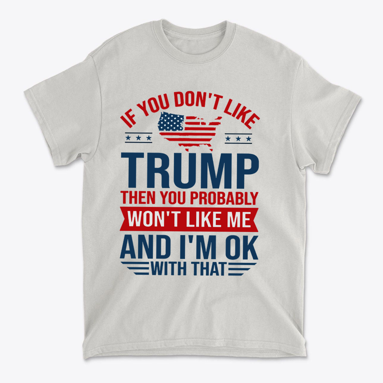 Trump Supporter USA Flag Graphic Tee featuring bold text and patriotic design.