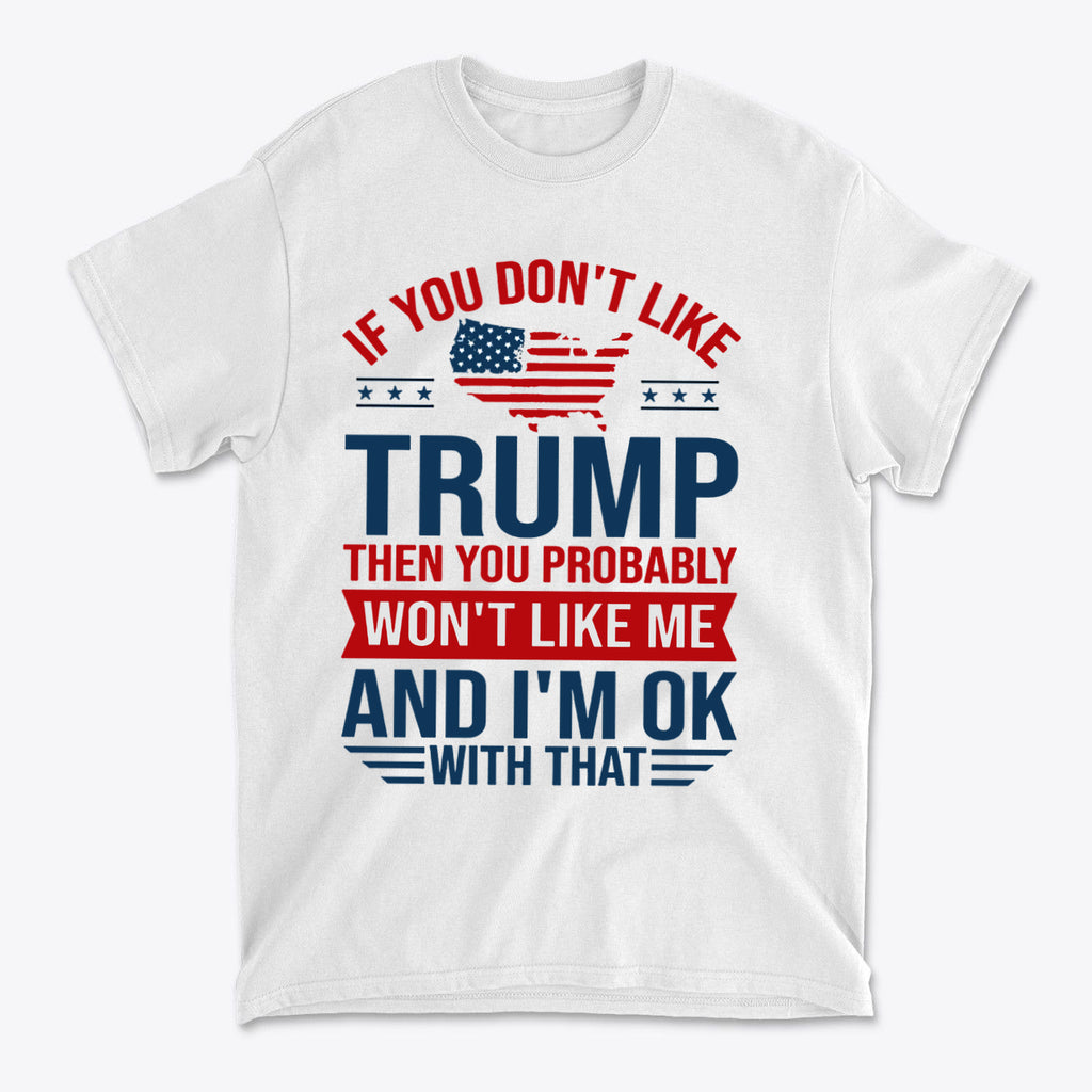 Trump Supporter USA Flag Graphic Tee with bold patriotic text and American flag design.