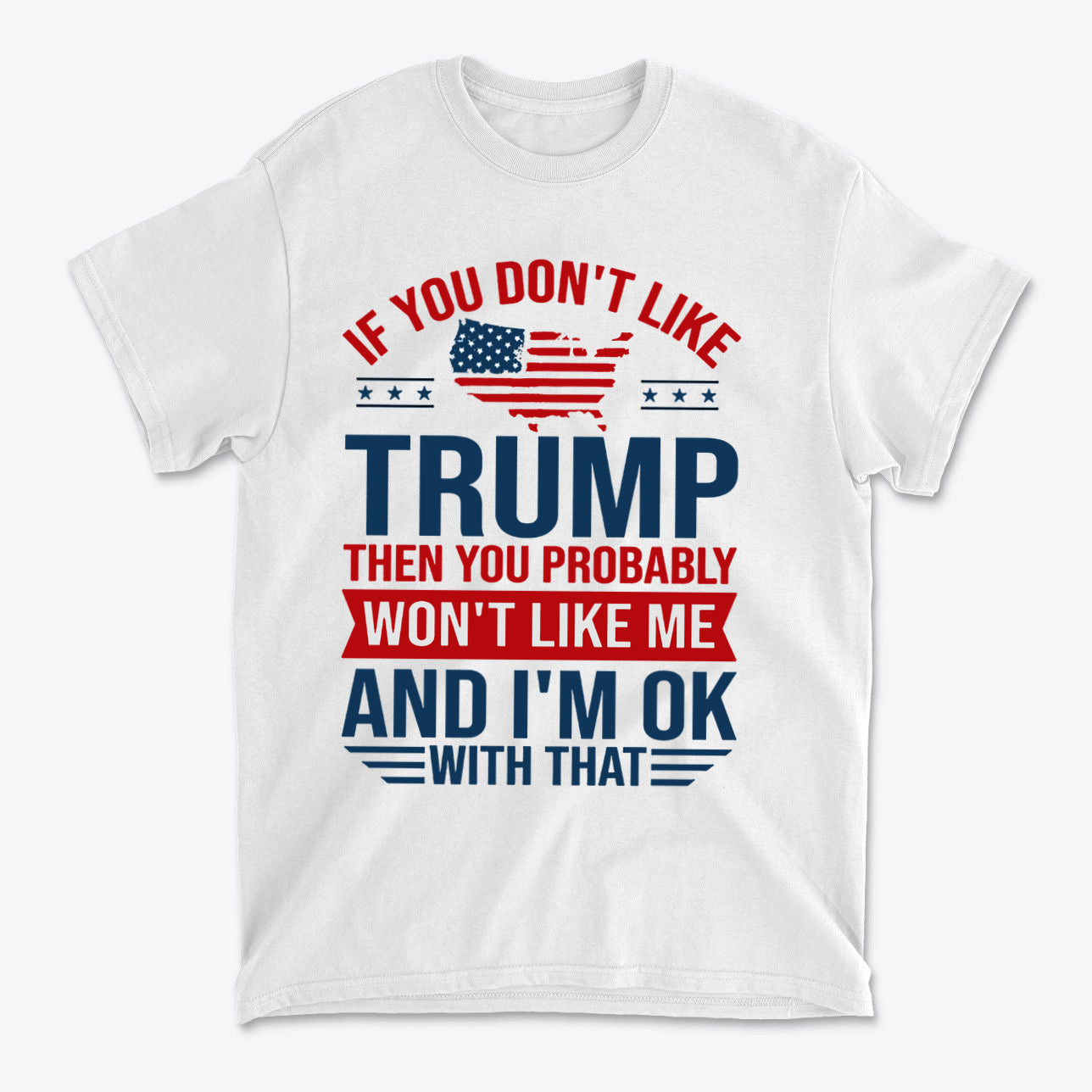 Trump Supporter USA Flag Graphic Tee with bold patriotic text and American flag design.