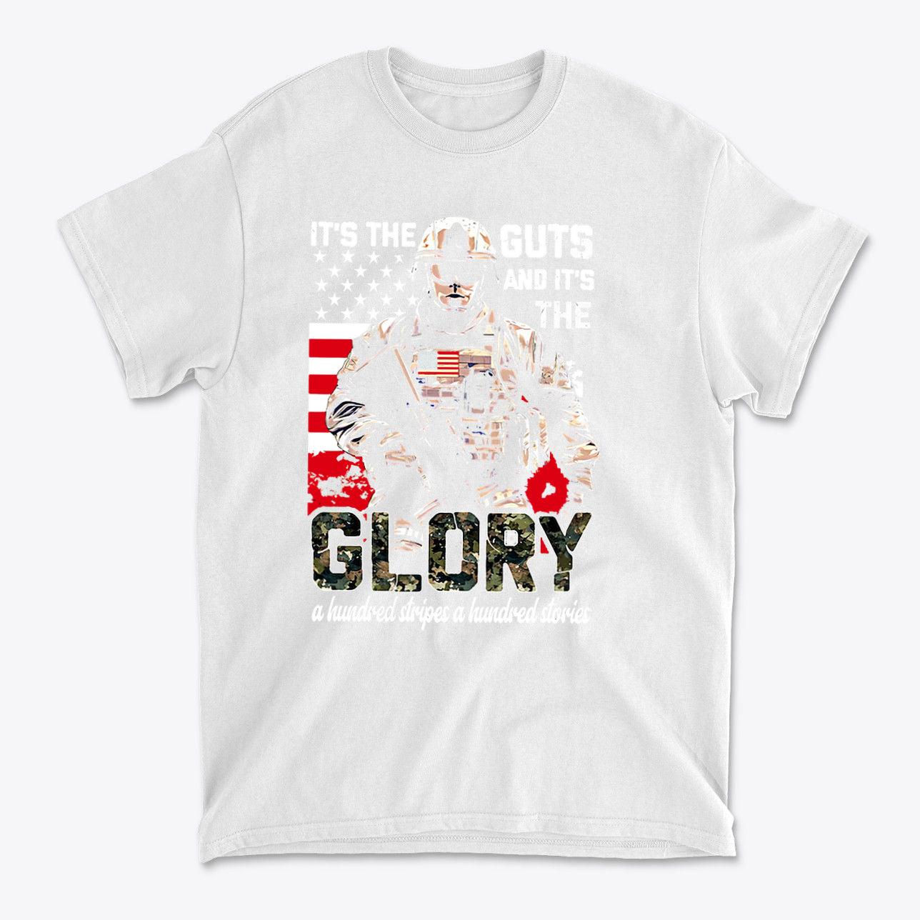 It's The Guts And It's The Glory shirt featuring an astronaut design and American flag elements.
