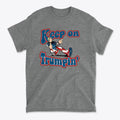 Keep On Trumpin' Vintage Design t-shirt featuring retro typography and a patriotic character design.