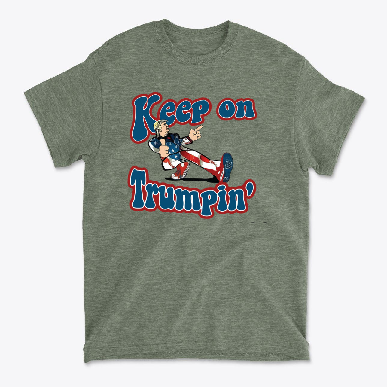 Keep On Trumpin' Vintage Design t-shirt featuring a retro graphic with playful typography and vibrant colors.