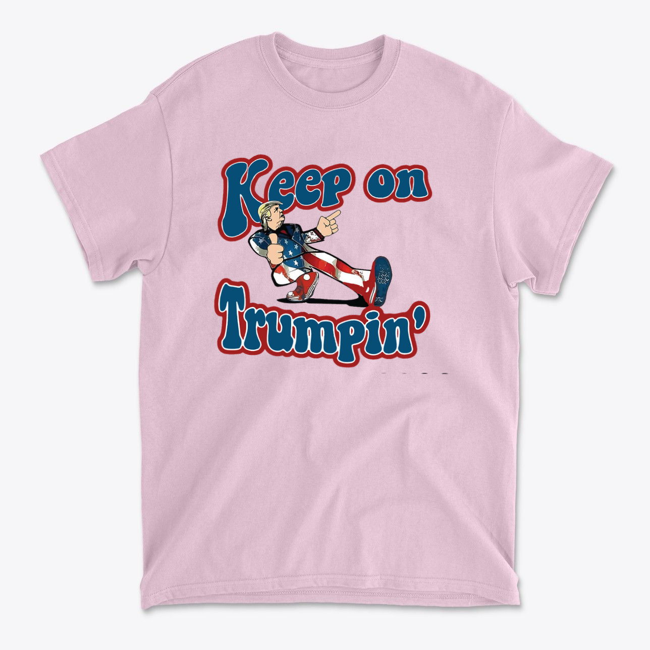 Keep On Trumpin' Vintage Design t-shirt featuring a playful character in retro style.