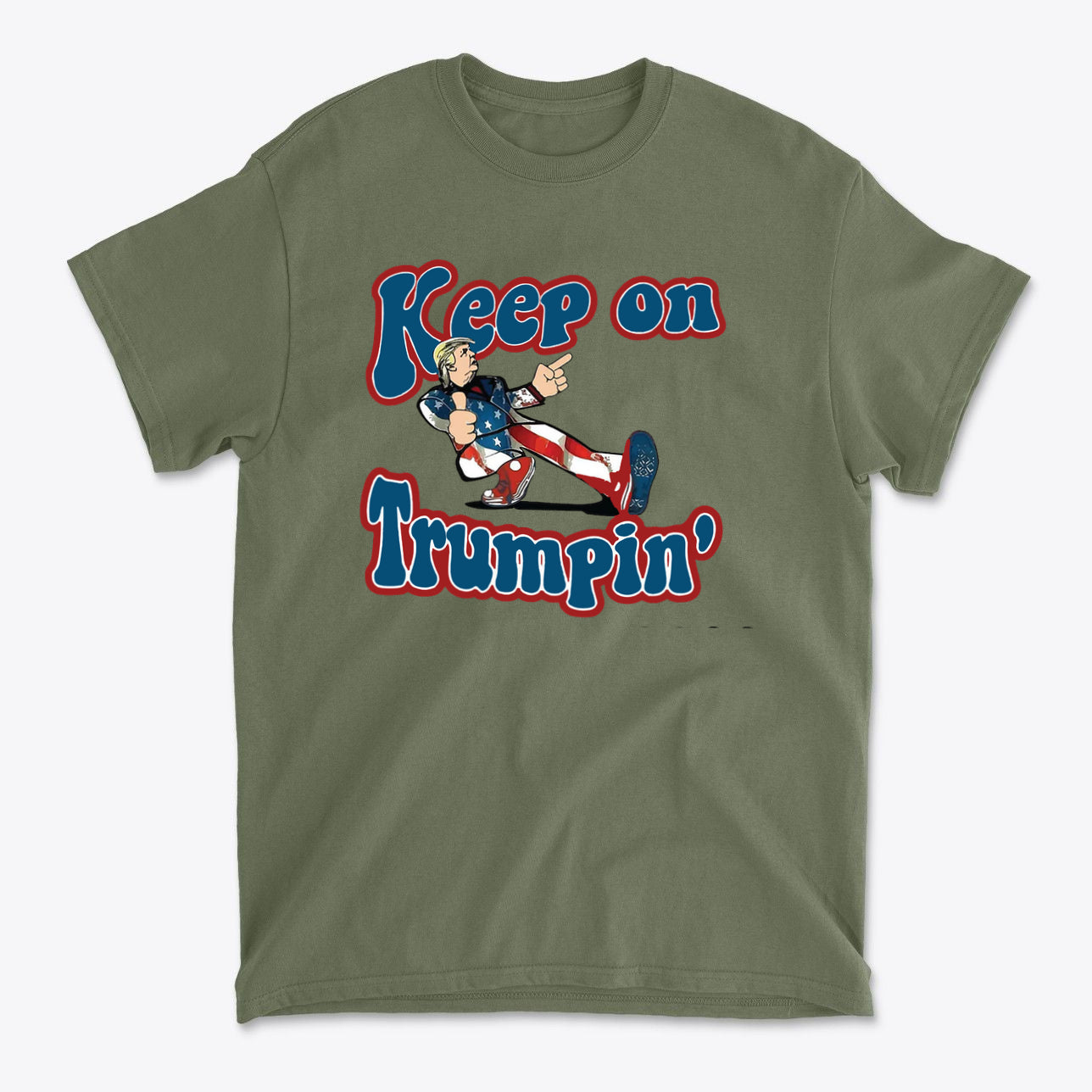 Keep On Trumpin' Vintage Design T-shirt featuring a retro illustration and bold typography.