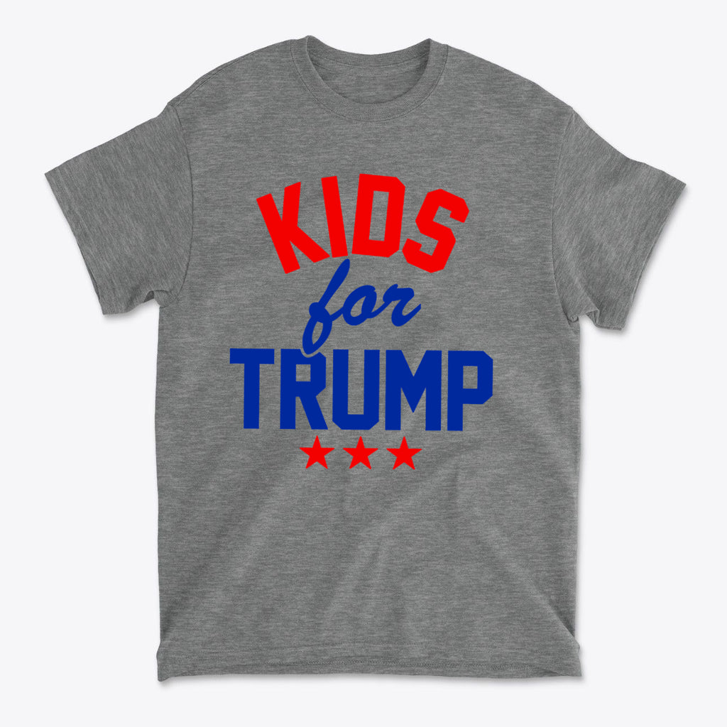 Kids for Trump USA Pride Shirt designed for young patriots with bold red and blue lettering.