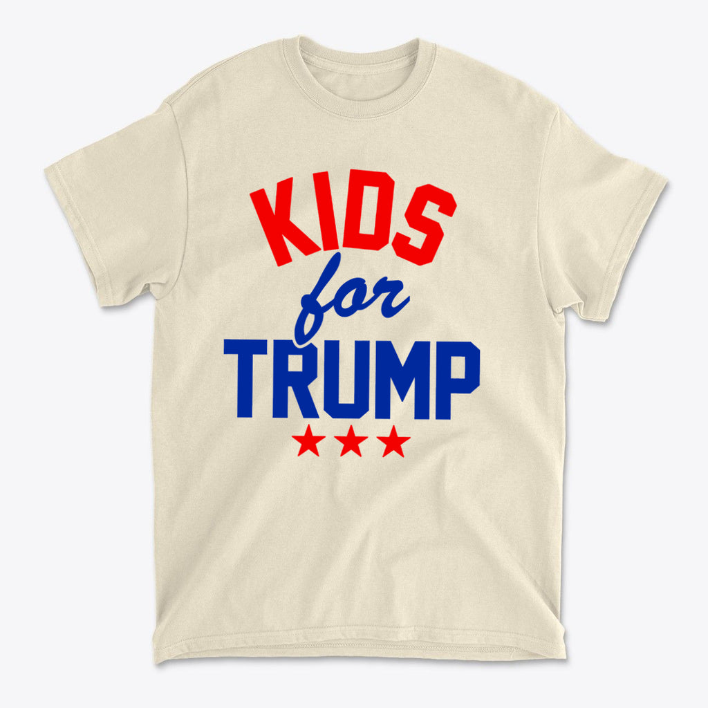 Kids for Trump USA Pride Shirt design featuring bold red and blue lettering with stars