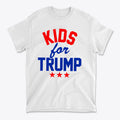 Kids for Trump USA Pride Shirt featuring bold red and blue text on a white background.