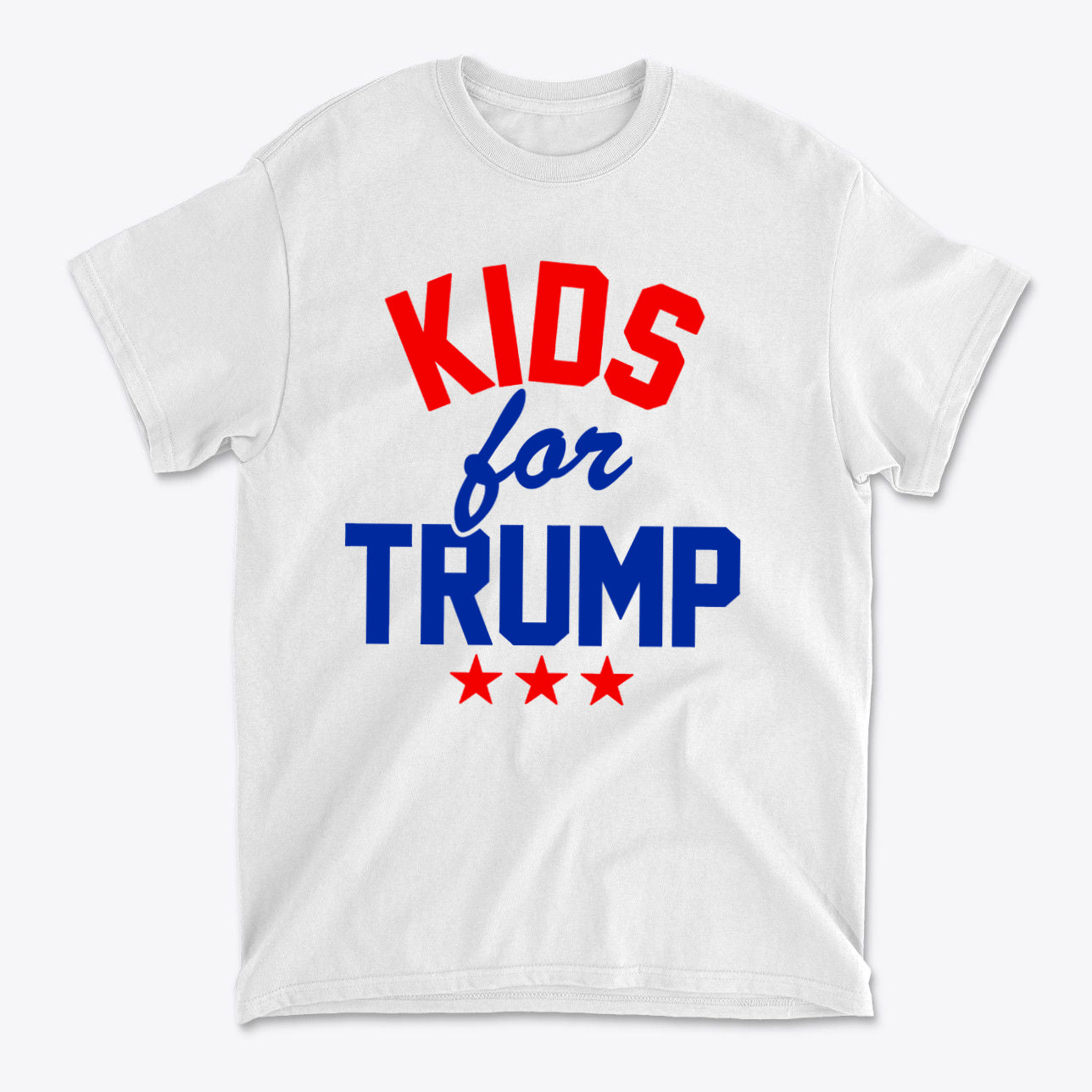 Kids for Trump USA Pride Shirt featuring bold red and blue text on a white background.
