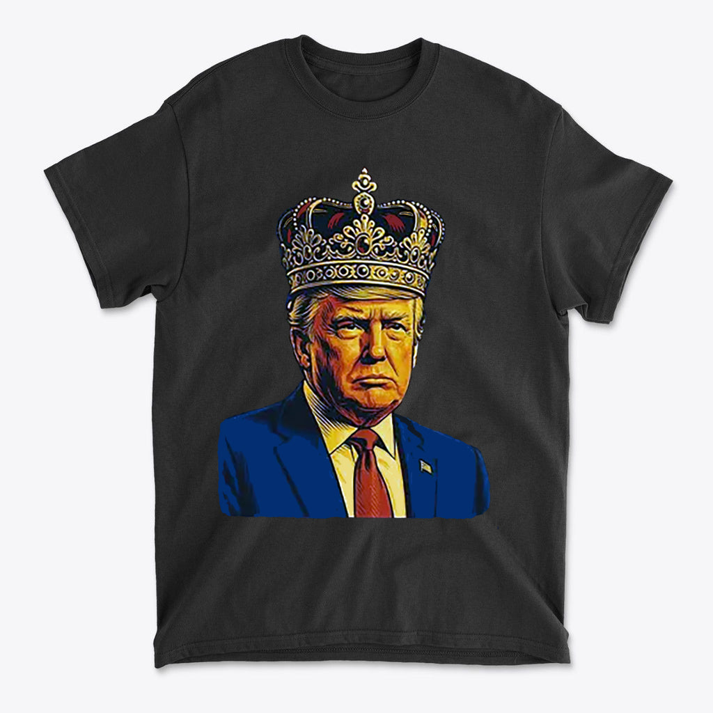King Trump Vintage Patriotic Style t-shirt featuring a crowned portrait of Donald Trump in a bold graphic design.