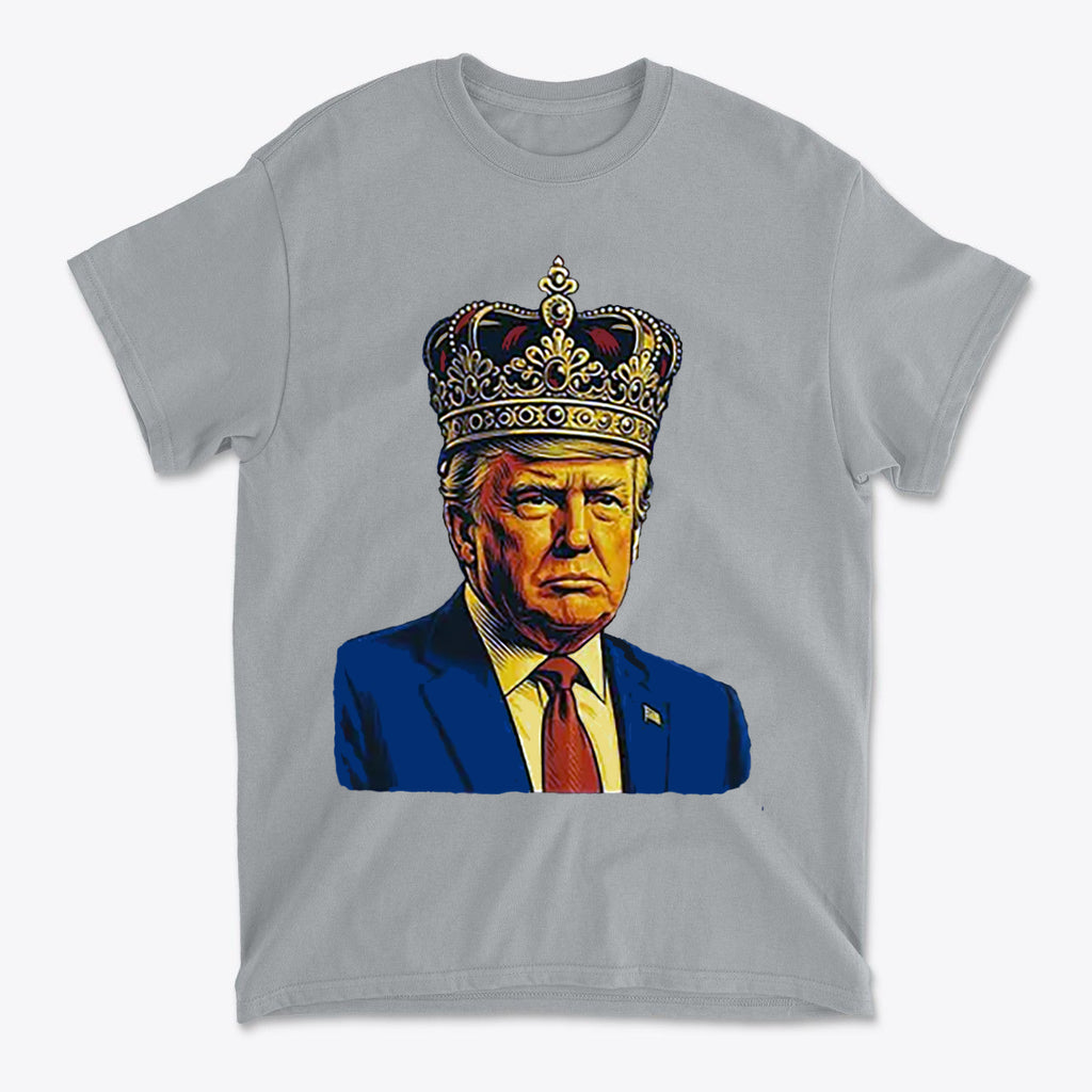 King Trump Vintage Patriotic Style t-shirt featuring a crowned Donald Trump design in a distressed aesthetic.