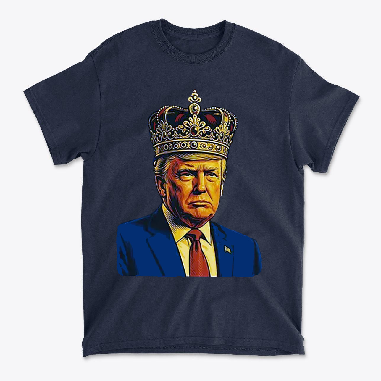 King Trump Vintage Patriotic Style t-shirt featuring a crowned image of Donald Trump in a bold design.