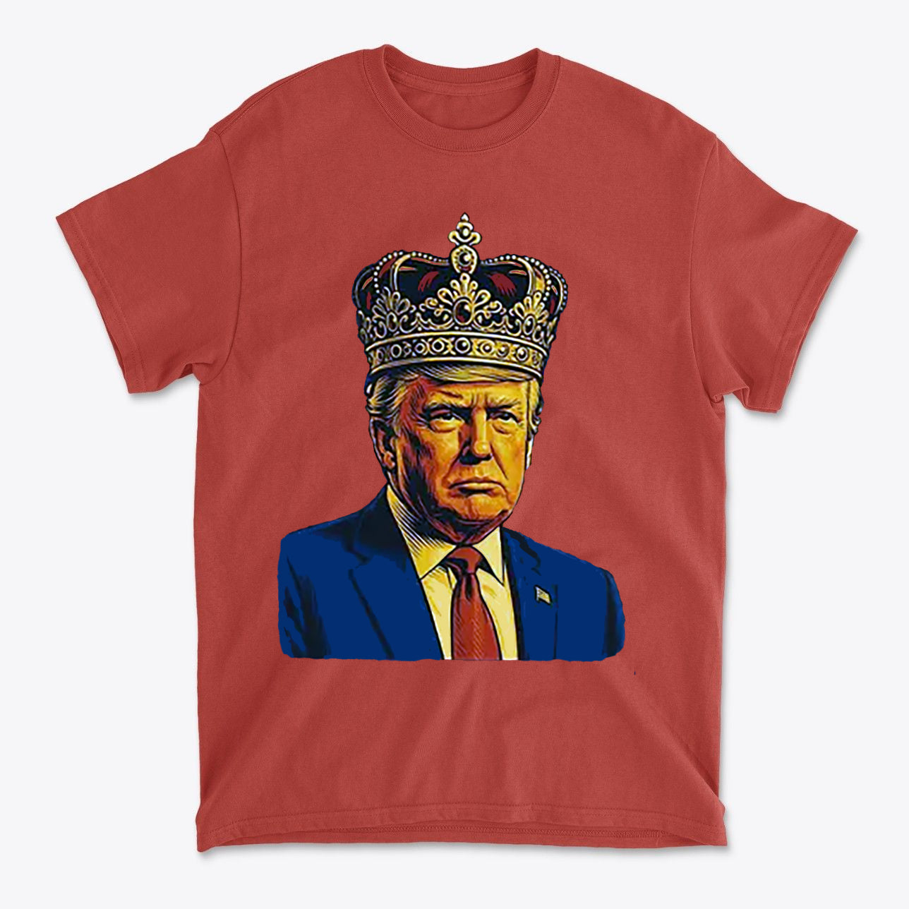King Trump Vintage Patriotic Style T-shirt featuring a crowned portrait of Trump in a bold, artistic design.