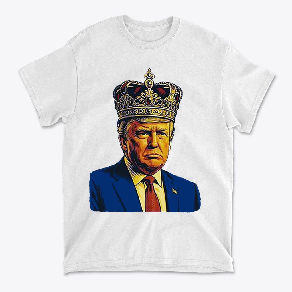 King Trump Vintage Patriotic Style apparel featuring crowned Trump design on a white t-shirt.