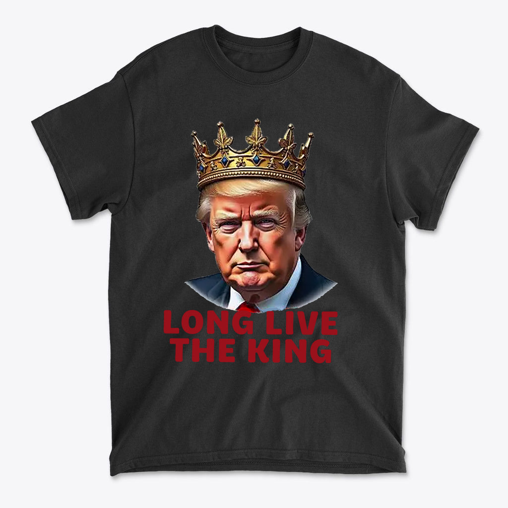 Long Live the King Vintage Shirt featuring a crowned figure in a regal pose on a black t-shirt.